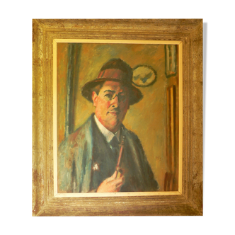 Charles François Prosper Guérin (1875/1939) - Autoportrait à la pipe - Huile sur toile - Signé.