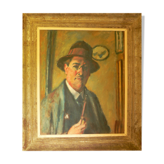 Charles François prosper Guérin (1875/1939)-self-portrait à la pipe-oil on canvas-signed.