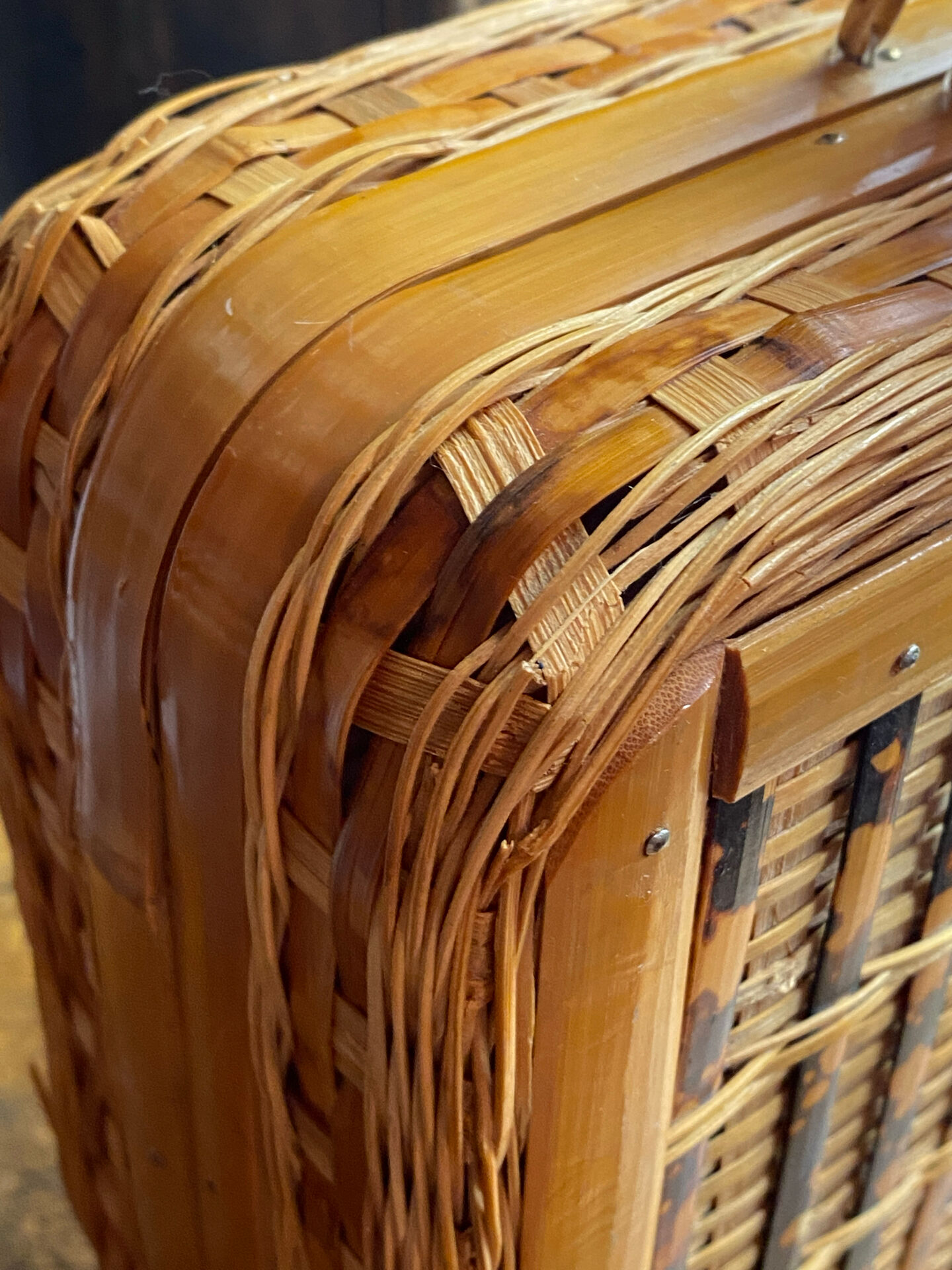 Wicker and wood suitcase