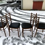 Vintage 60s slatted chairs and leatherette