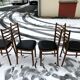 Vintage 60s slatted chairs and leatherette