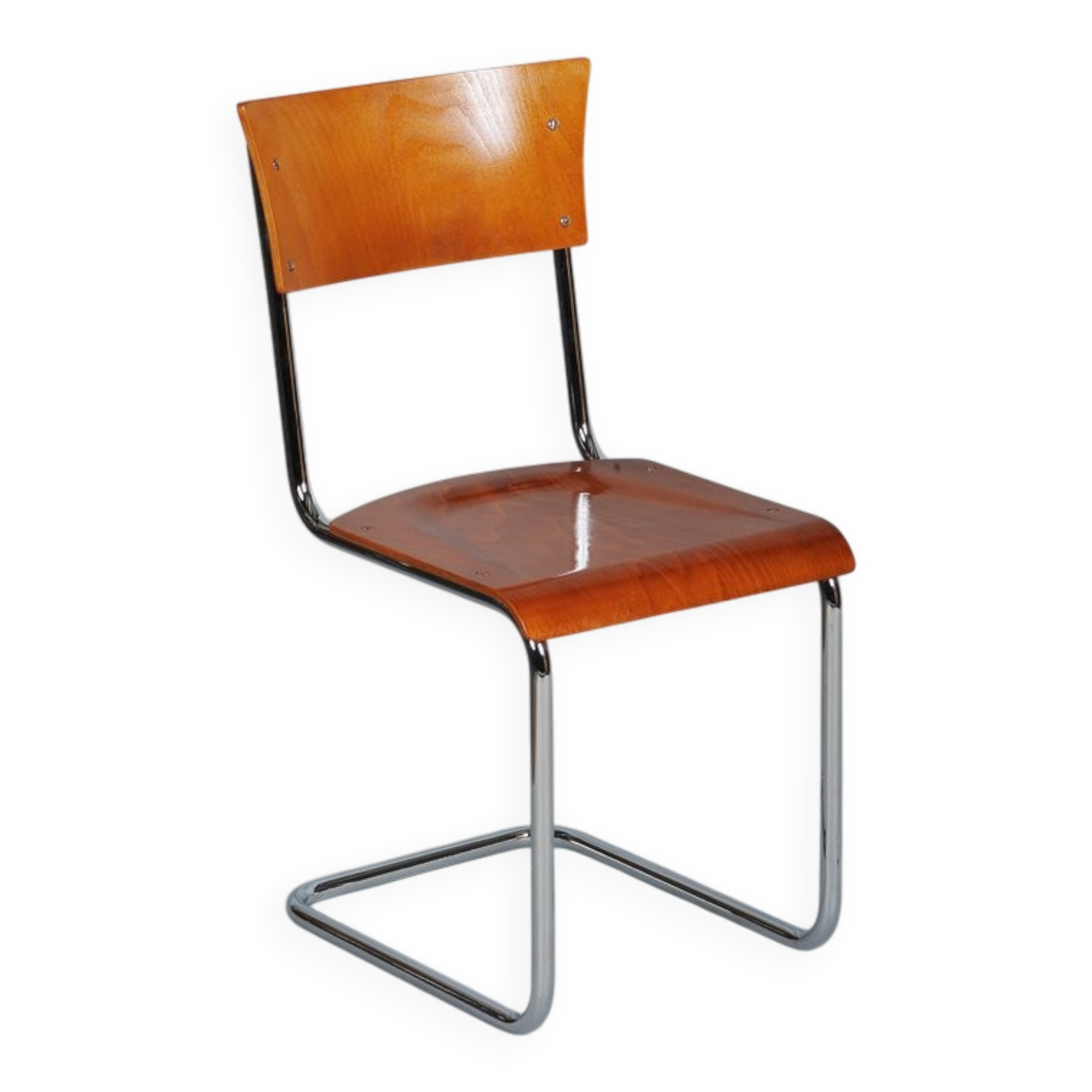 Bauhaus Chair in Beech and Chromed Steel, Czech, 1930s
