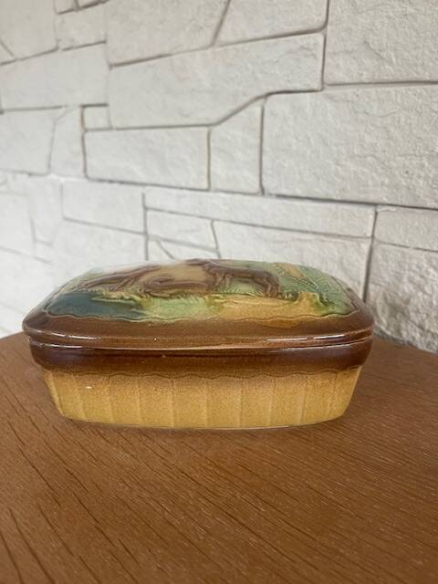 Gien earthenware butter dish slash country decor: deer, deer, forest