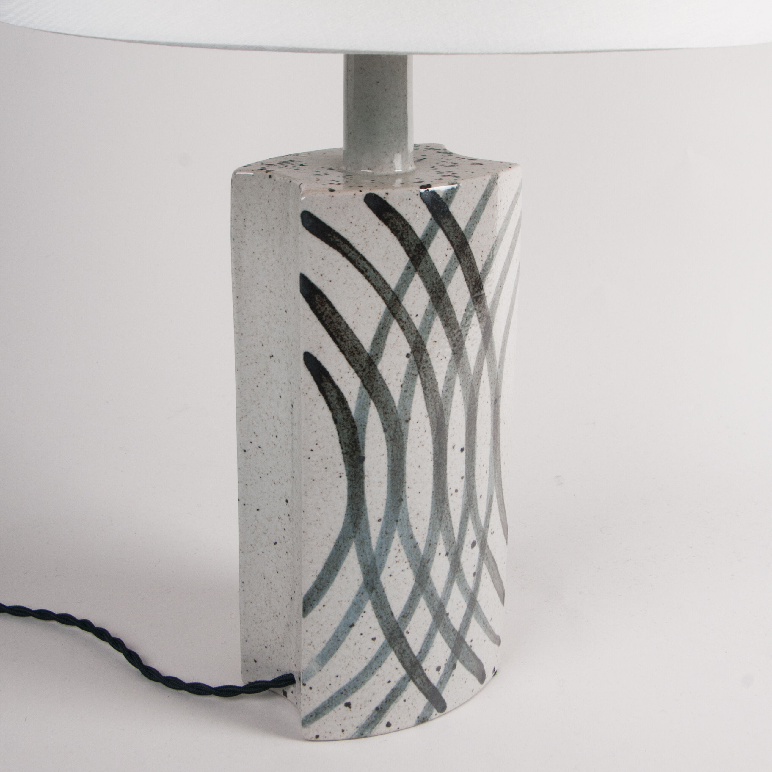 White table lamp with black free hand decorations by Per Linnemann-Schmidt