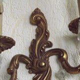 Pair of French Vintage Double Acanthus Leaf Bronze & Crystal Wall Lights 51