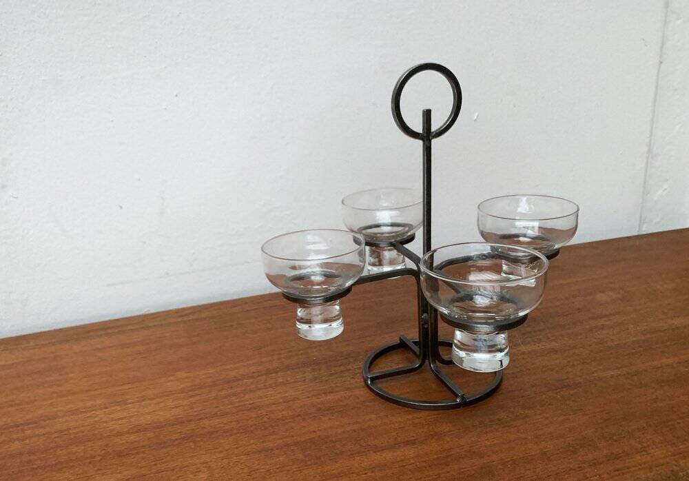 Bougeoir danois en métal et verre, années 1960