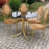 Vintage italian brass dining chairs and table by paolo salice, 1970s, set of 5