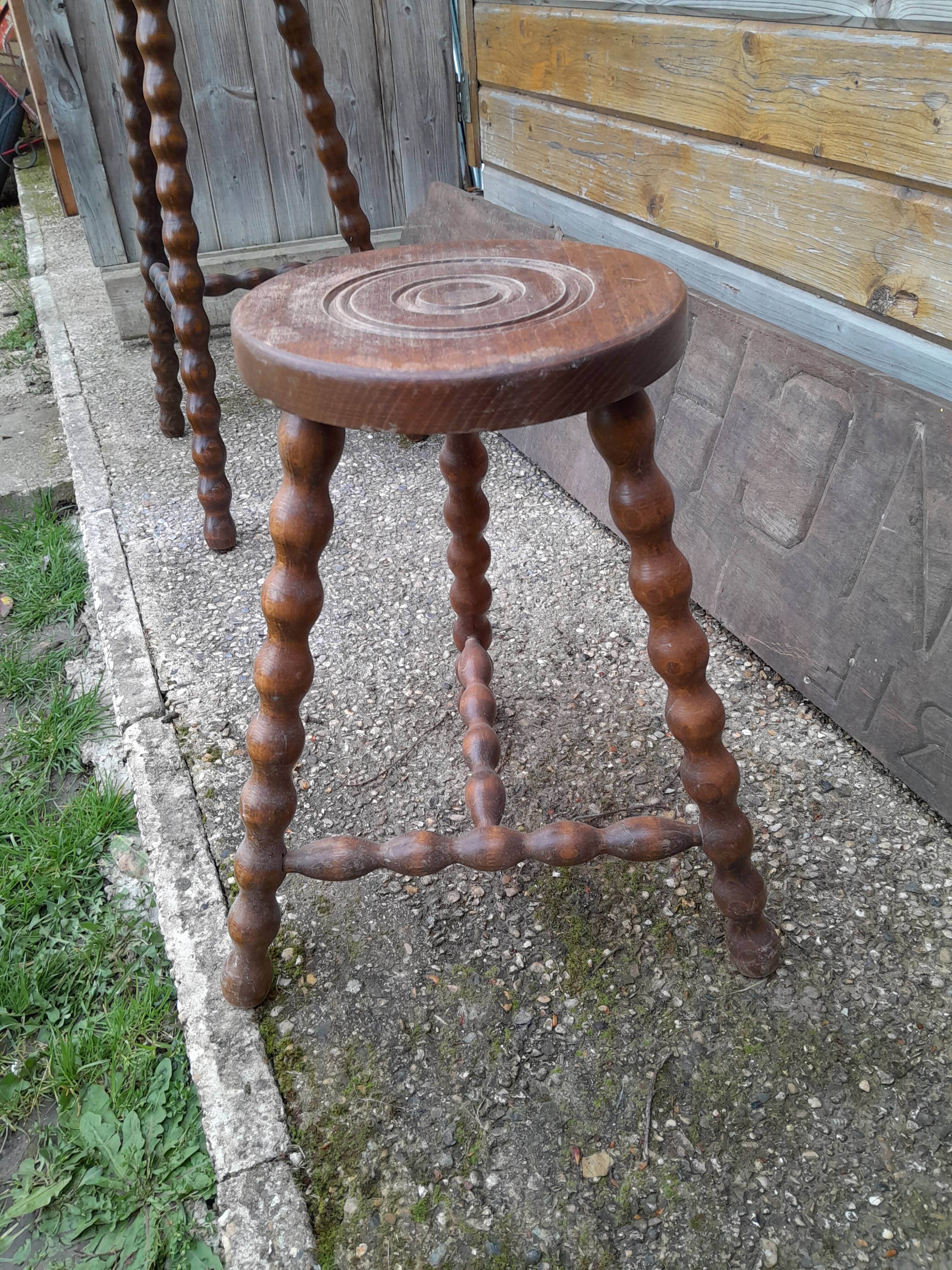 Vintage turned wooden harness or stool from the 1950s