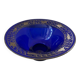 Cobalt blue glass bowl with Art Deco bird decor