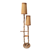 Floor lamp two lights, asymmetrical, bamboo and rattan, vintage, 70s
