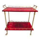 Rare Italian lacquered goatskin / parchment serving bar cart by Aldo Tura, 1960s