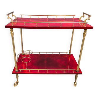 Rare Italian lacquered goatskin / parchment serving bar cart by Aldo Tura, 1960s