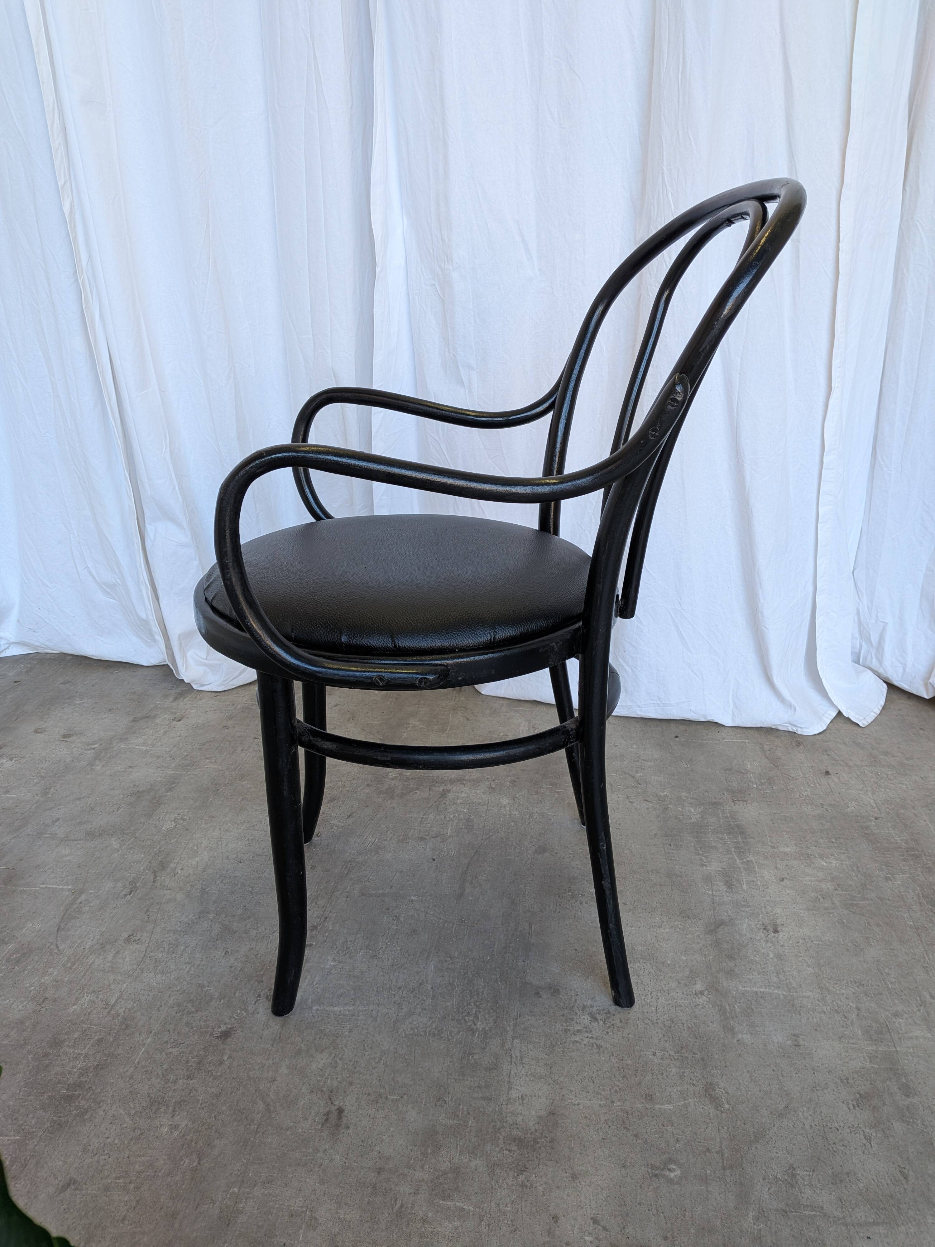 Vintage Thonet Style Dining Chair: Black Bentwood Cane Seat