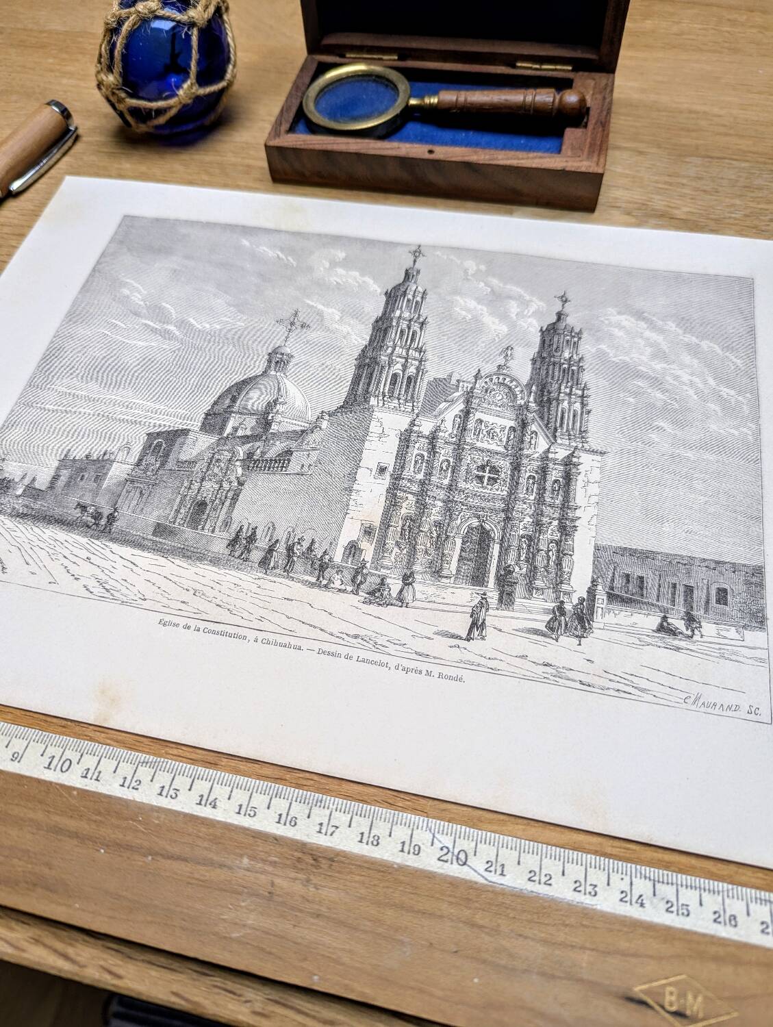 Cathedral of Chihuahua, Mexico. Printed illustration from 1861.