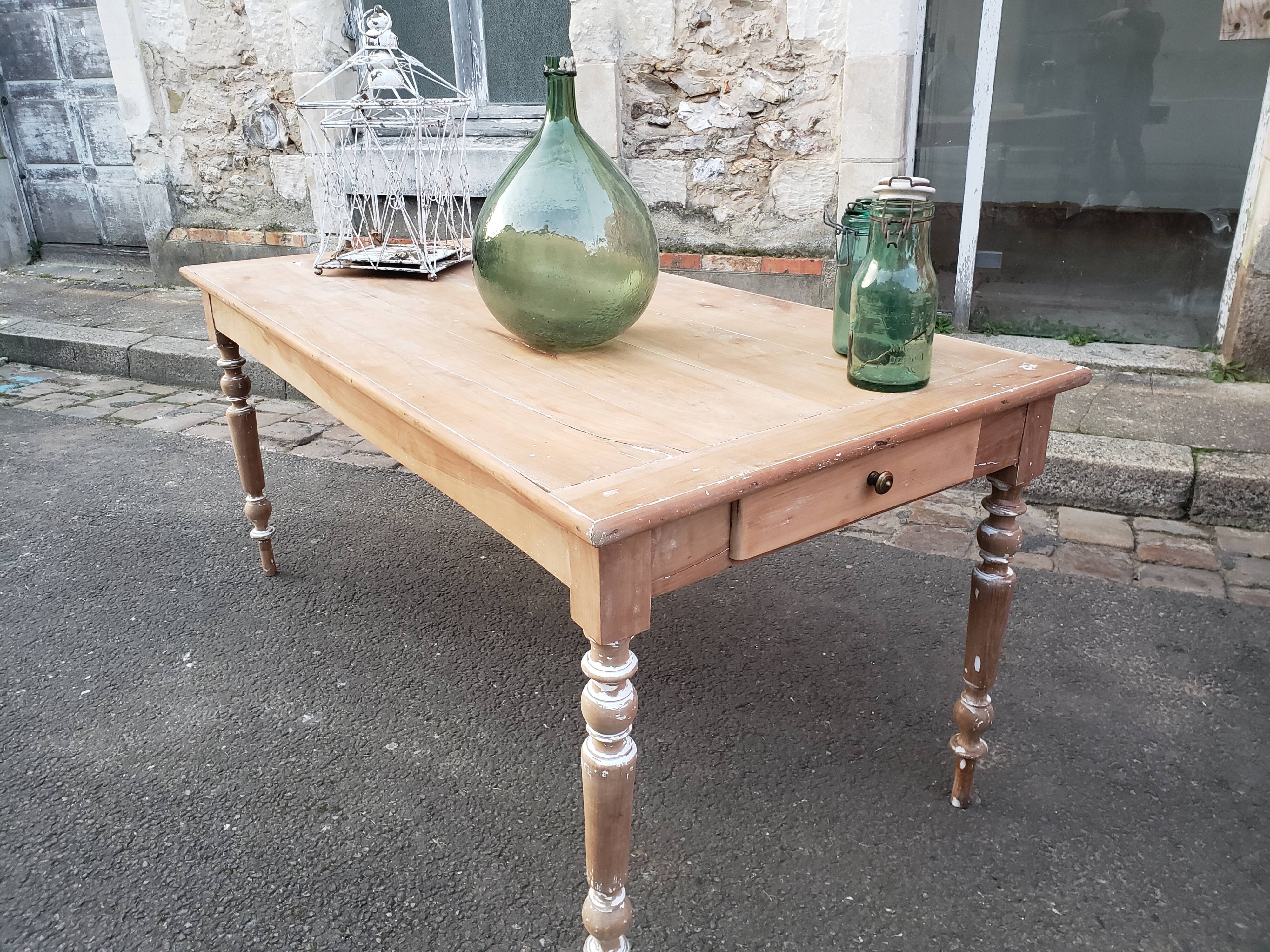 Old patina farm table turned feet