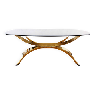 Coffee table in brass and smoked glass, Maria Pergay style, France 1970/80
