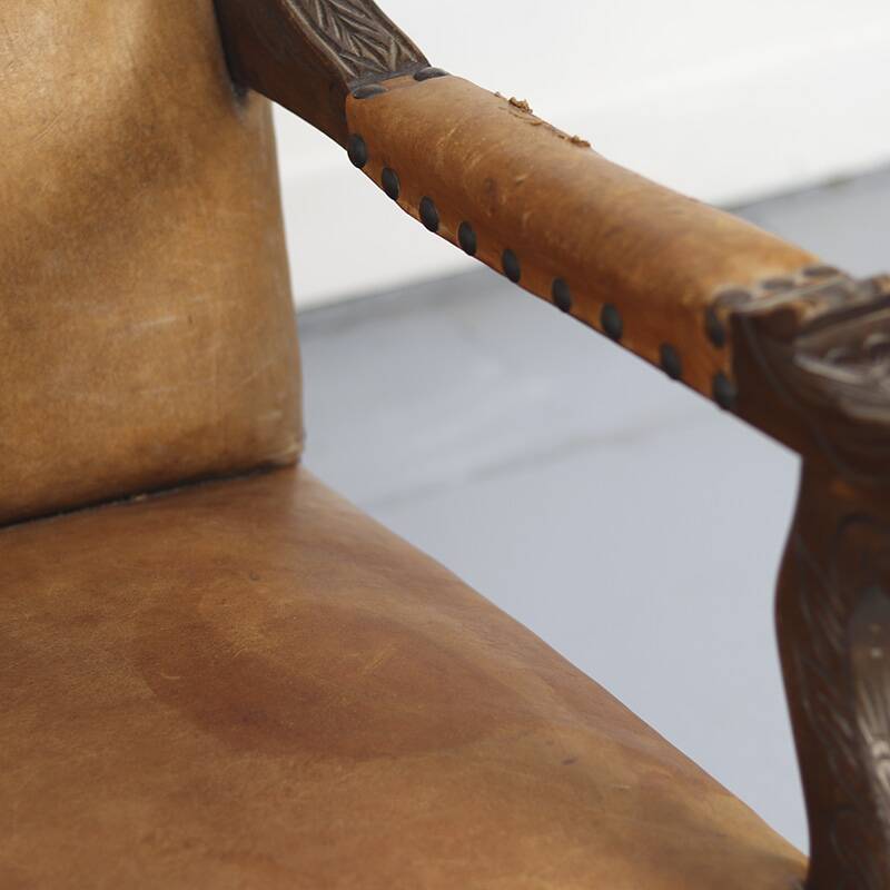 Set of Two Antique Leather Armchairs