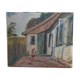Old oil on canvas: Child playing in a courtyard, dated 1919 39x32.5 cm SB