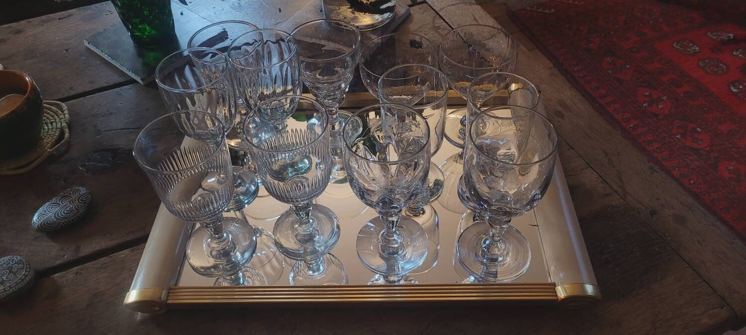 Set of 12 antique stemmed glasses