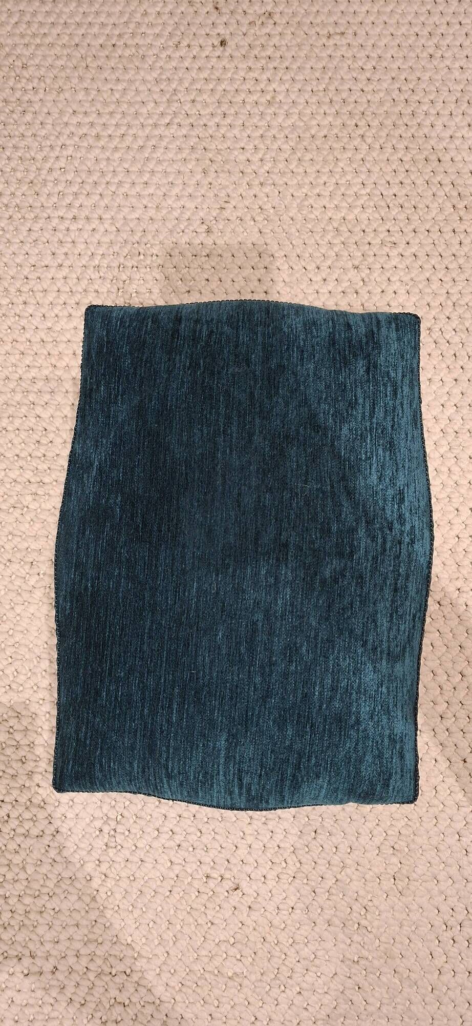 Louis XV footrest – duck blue velvet – fully reupholstered