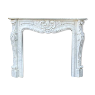 Louis XV Style Fireplace In Carrara Marble Circa 1980