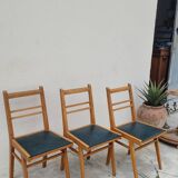 Series of 3 vintage chairs with compass legs - 1950s
