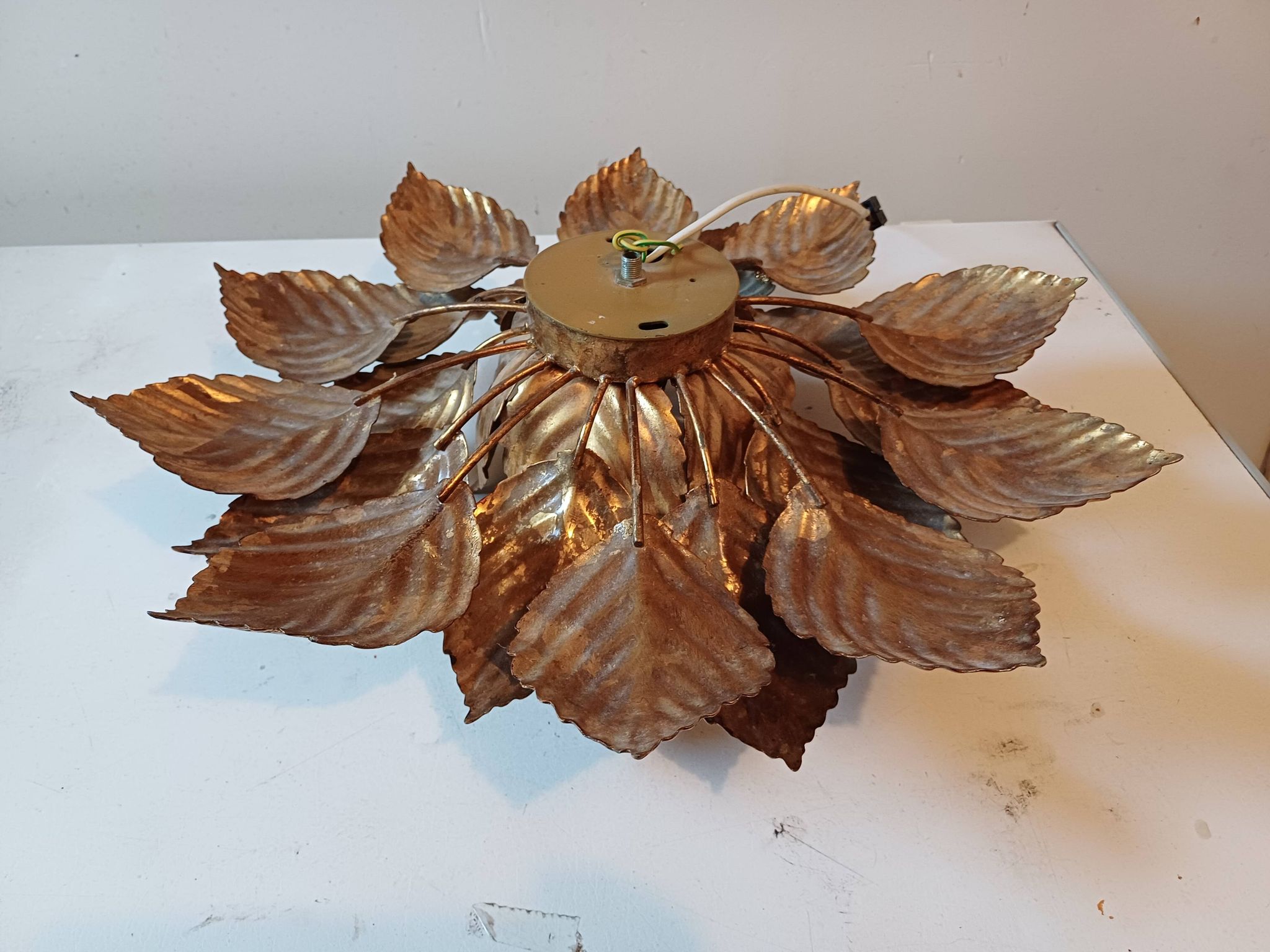 Vintage Gold Metal Wall or Ceiling Light "Sun"