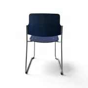 Vintage blue chairs, chrome metal structure, modern mid-century retro seats