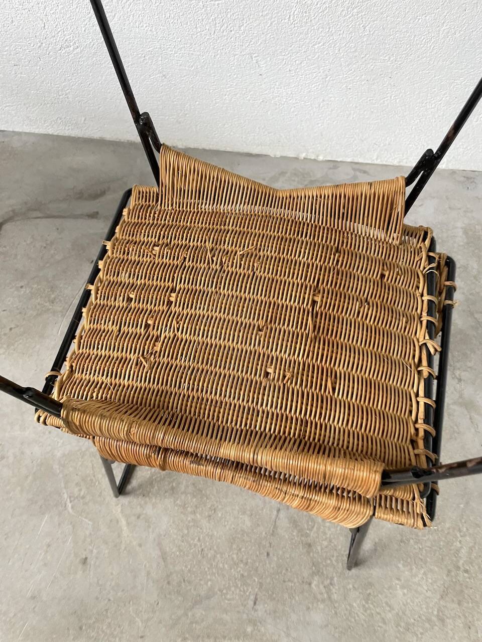 Set of three Raoul Guys wicker and metal stools