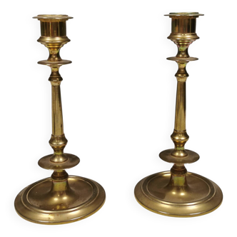 A set of vintage brass candlesticks, made by MALM Denmark in the 1960-70s.