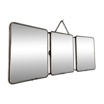 Vintage 1950s triptych barber mirror with bevelled edges - 24 x 58 cm