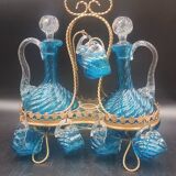 Cabaret Portieux liqueur service with 10 blue and clear glasses.