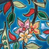 Panière enamels de Longwy decoration turquoise blue background and flowers