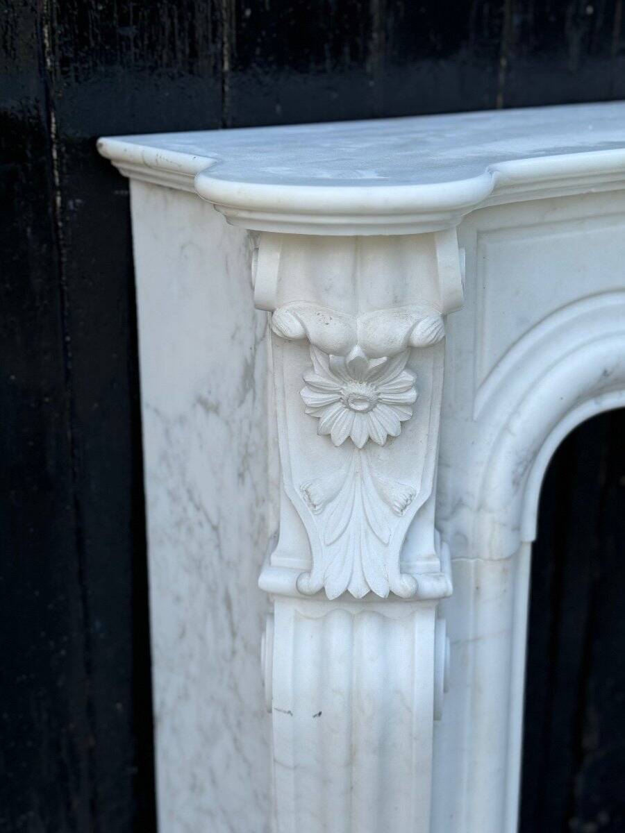 Louis XV style white Carrara marble fireplace circa 1980