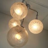 Lampe suspension moderne à 4 lumières en verre et chrome, style milieu du siècle, lumière en cascade, années 1970