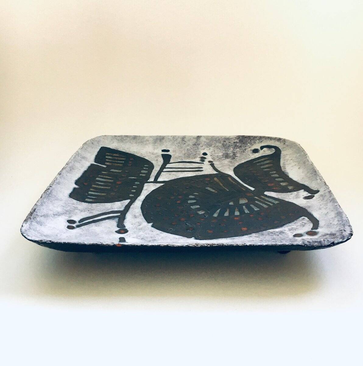 Vintage Brutalist Art Studio Ceramics Square Dish by Amphora Perignem, 1960s