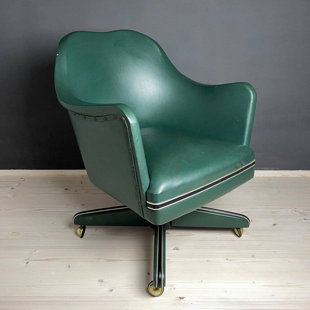 Mid-century green swivel office chair attributed to Umberto Mascagni, Italy, 1950s.