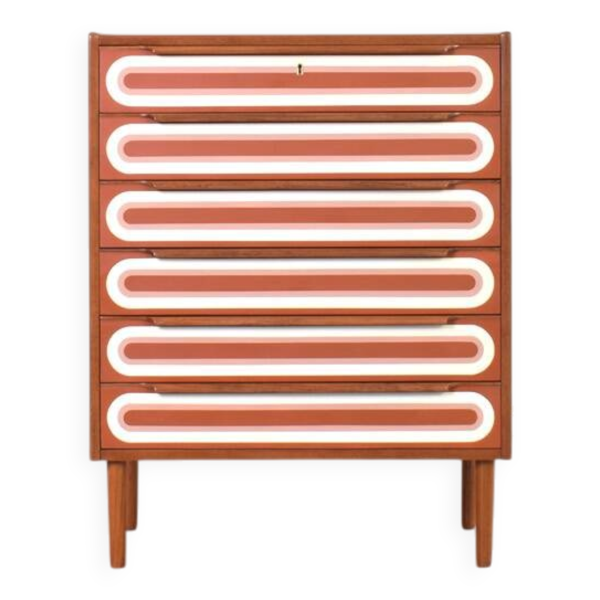 Commode en teck peinte à la main, style Op-Art des années 1960.