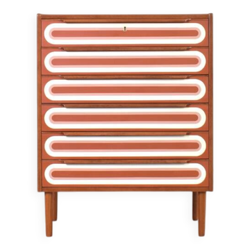 Commode en teck peinte à la main, style Op-Art des années 1960.