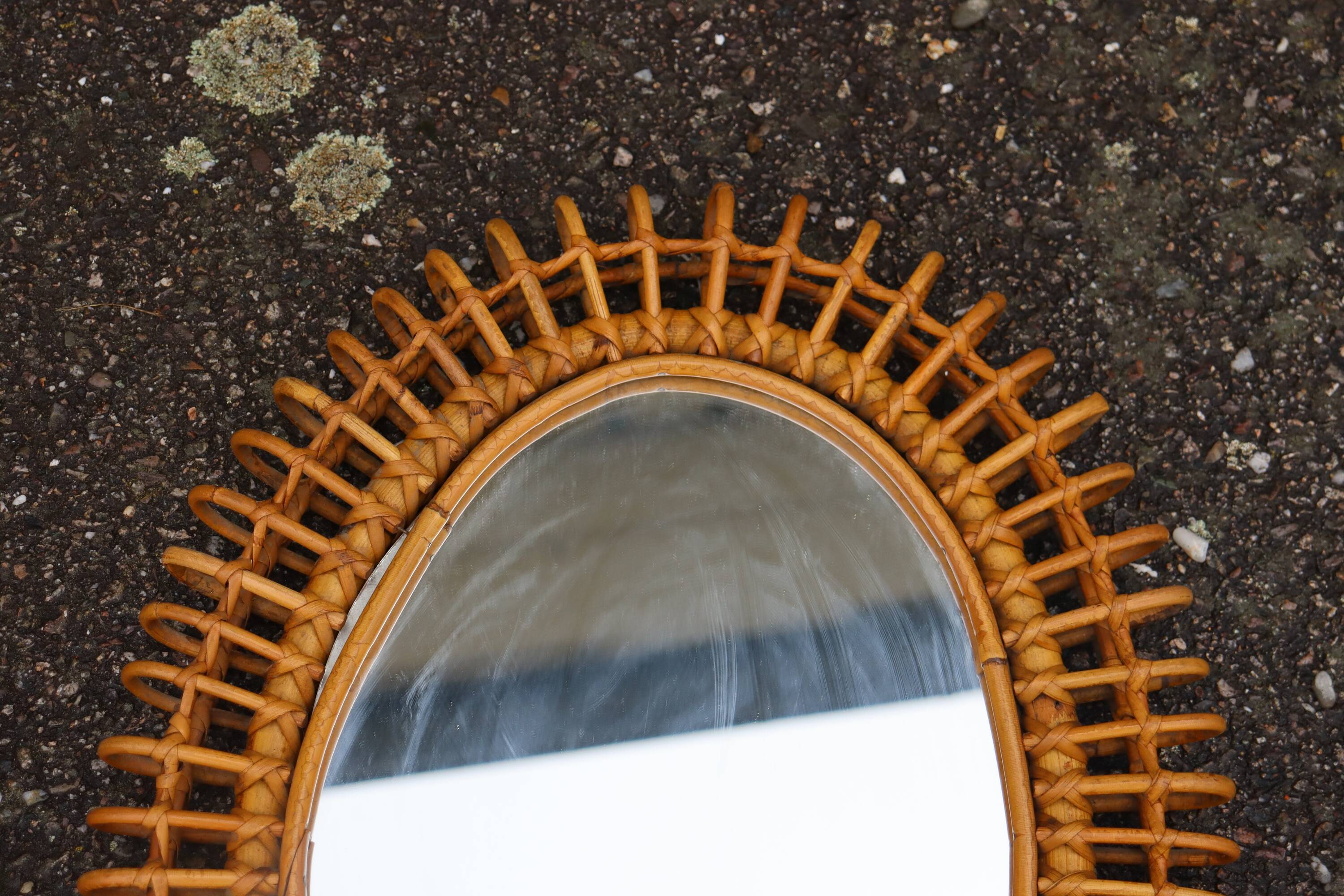 Pair of rattan mirrors attributed to Franco Albini, Italy 1950.