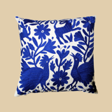 Dark blue hand embroidered cushion