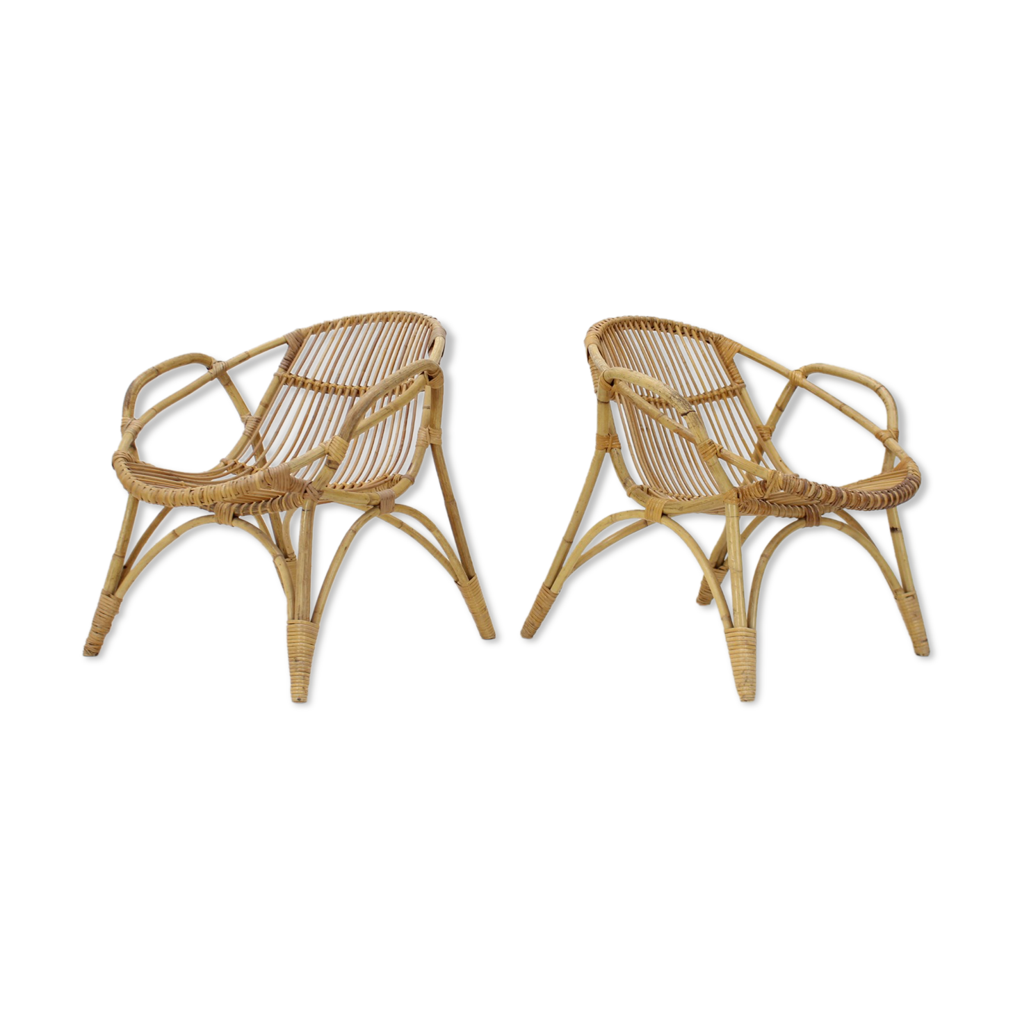 Pair of Alan Fuchs Rattan Lounge Ch, 60s