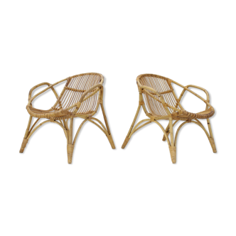Paire de chaises longues en rotin Alan Fuchs, Tchécoslovaquie, années 60