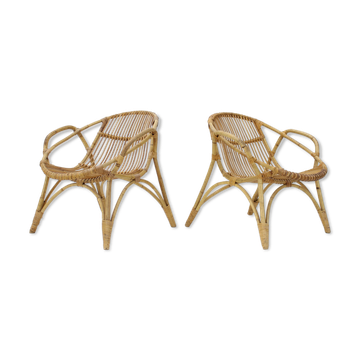 Pair of Alan Fuchs Rattan Lounge Ch, 60s