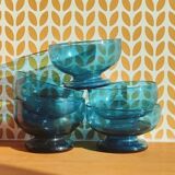Turquoise blue bubble glass dessert bowls - Biot-style craftsmanship