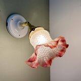Vintage tulip wall lamp in white and pink frosted glass
