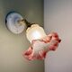 Vintage tulip-shaped lamp in frosted white and pink glass.