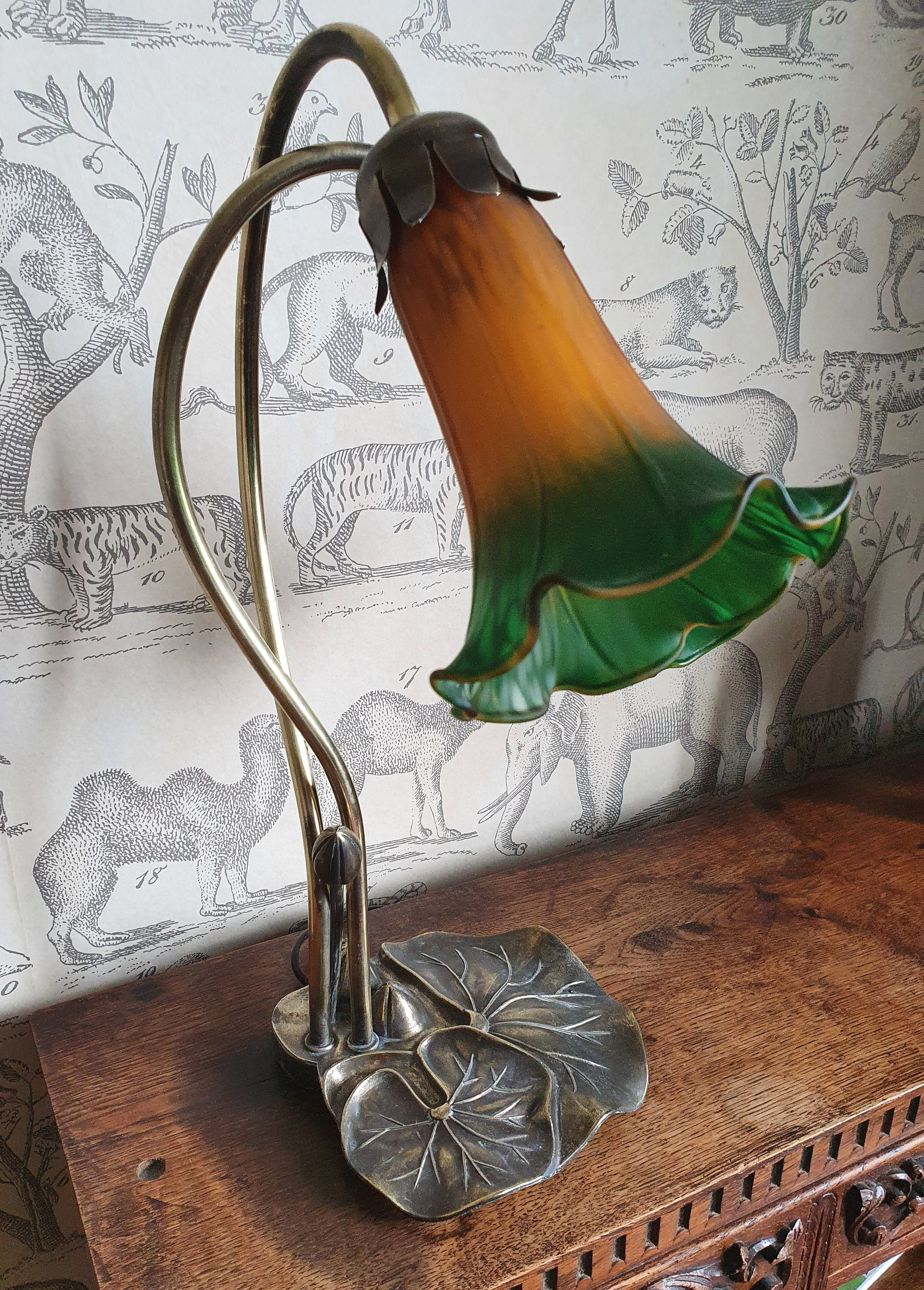 Brass lamp and glass paste water lily leaves