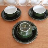 Tasses à café de bistrot vertes et or  (3)  , en porcelaine,  Pillivuyt