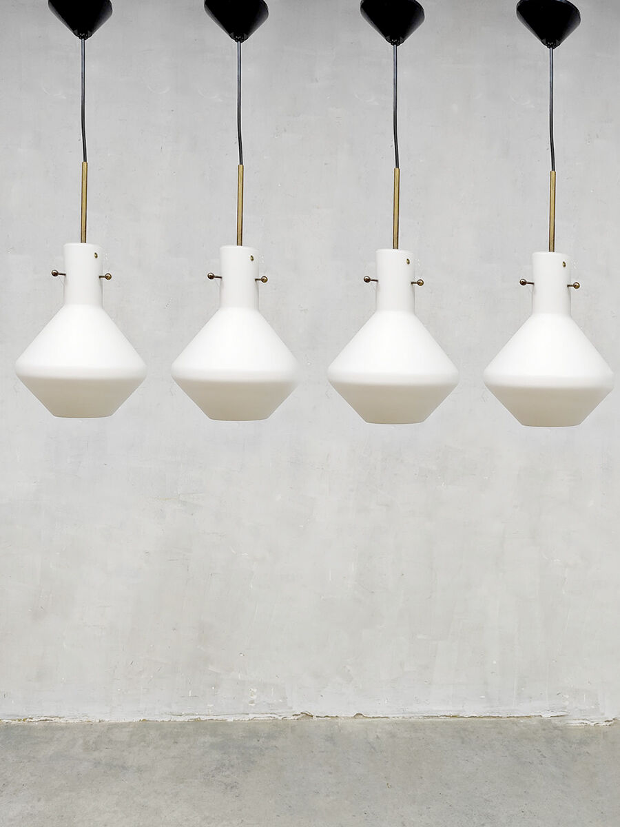 Vintage swedish modernist pendant lamp opaline glass